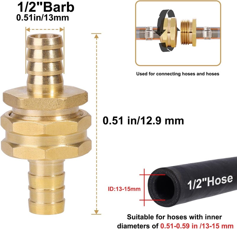 SIGURANTA Garden Hose Repair Connector with Clamps Hose End Repair Kit, 1/2"Barb Garden Hose Fittings Male and Female brass garden hose ends (1/2"Barb-4 Set) - Image 2